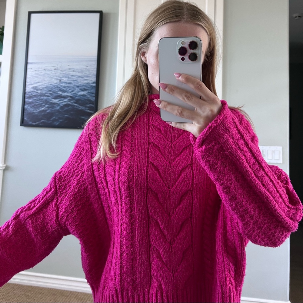 Anthropology Women's Pink Cable Knit Sweater